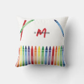 Kleurrijke Rainbow Crayons Schattige Monogram Kussen (Achterkant)