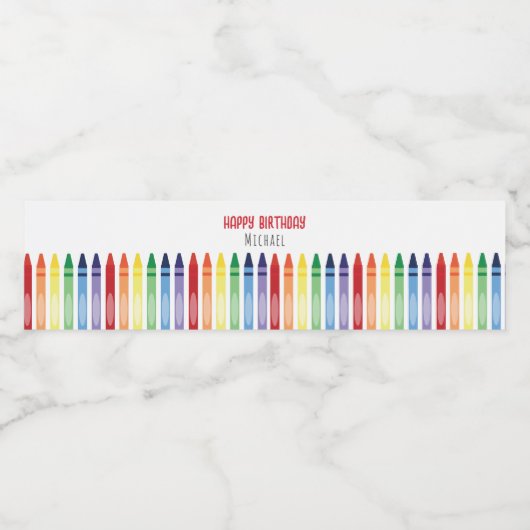 Kleurrijke Rainbow Crayons Verjaardagsfeestje Waterfles Etiket (Enkel label)