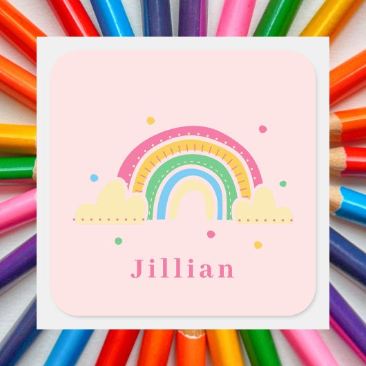 Kleurrijke Rainbow Girl's Name School Label