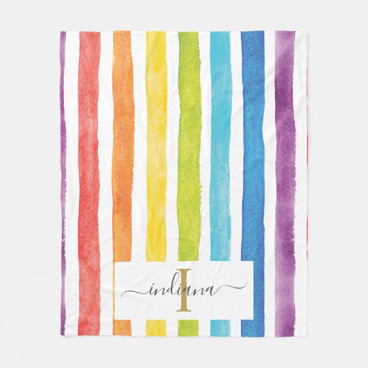 Kleurrijke Rainbow Monogram Waterverf Script Fleece Deken (Voorkant)