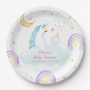 Kleurrijke Rainbow Moon Star Unicorn Baby shower Papieren Bordje