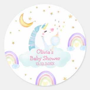 Kleurrijke Rainbow Moon Star Unicorn Baby shower Ronde Sticker