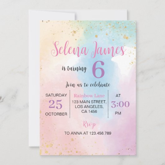 Kleurrijke Rainbow Pastel Verjaardag uitnodiging (Voorkant)