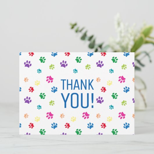 Kleurrijke Rainbow Paw Prints Dank u Kaart (Staand voorkant)