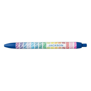 Kleurrijke Rainbow Scribbles Gestreept Gepersonali Zwarte Inkt Pen