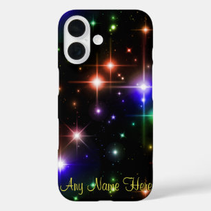 Kleurrijke Rainbow Sparkle Stars Fantasy Night Sky iPhone 16 Hoesje