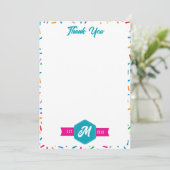 Kleurrijke Rainbow Sprinkles Retro Monogram Bedankkaart (Staand voorkant)