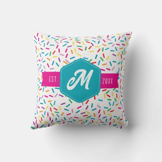 Kleurrijke Rainbow Sprinkles Retro Monogram Kussen (Achterkant)