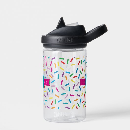 Kleurrijke Rainbow Sprinkles Retro Monogram Waterfles (Links)