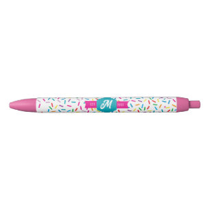 Kleurrijke Rainbow Sprinkles Retro Monogram Zwarte Inkt Pen