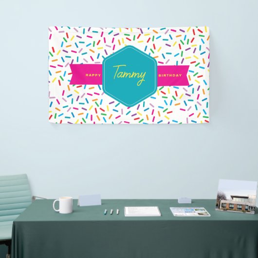 Kleurrijke Rainbow Sprinkles verjaardagsfeestje Spandoek (Beurs)