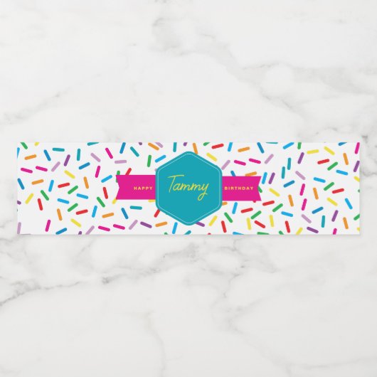 Kleurrijke Rainbow Sprinkles verjaardagsfeestje Waterfles Etiket (Enkel label)