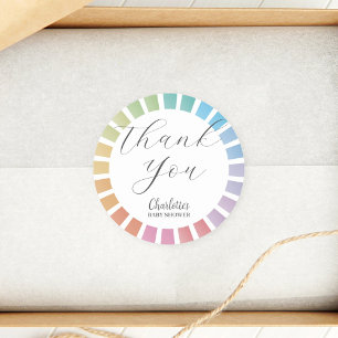 Kleurrijke Rainbow Sunburst Baby shower Bedankt Ronde Sticker