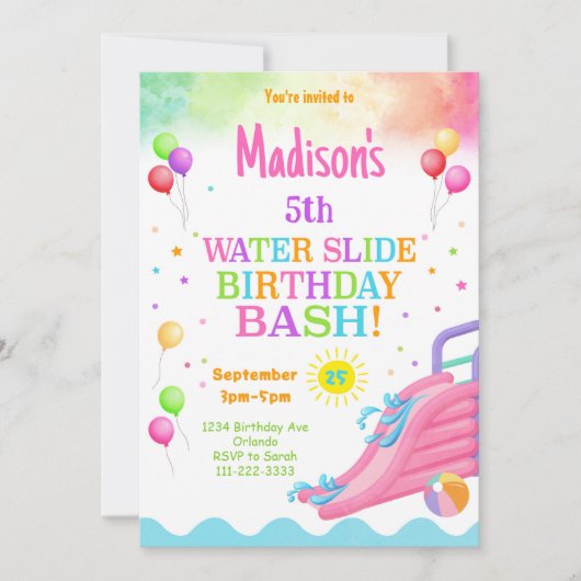 Kleurrijke Rainbow Waterslide Birthday Bash uitnod Kaart (Voorkant)