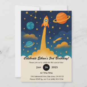 Kleurrijke raketlancering in Outer Space Birthday Kaart