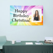 Kleurrijke Rays Aangepaste Foto Verjaardagsfeestba Spandoek (Beurs)