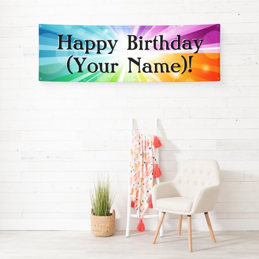 Kleurrijke Rays Gepersonaliseerde Verjaardagsfeest Spandoek (Insitu)