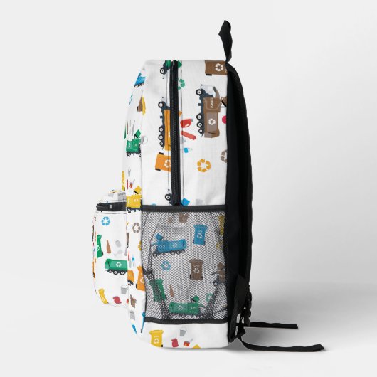 Kleurrijke recyclingvuilniswagens en -bakken bedrukte rugzak (Rechts)