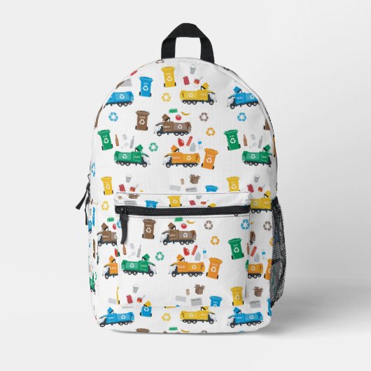 Kleurrijke recyclingvuilniswagens en -bakken bedrukte rugzak (Voorkant)