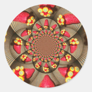 Kleurrijke Red Delight: Strawberry Kaleidoscope Ar Ronde Sticker