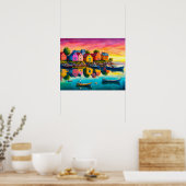 Kleurrijke reflectie van huizen poster (Keuken)