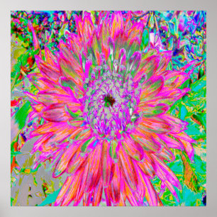 Kleurrijke Regenboog Abstracte Sierlijke Dahlia Bl Poster