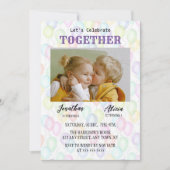 Kleurrijke regenboog ballon twin foto verjaardag kaart (Voorkant)