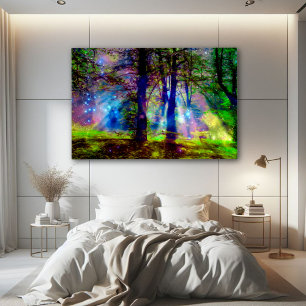 Kleurrijke Regenboog Bomen Betoverd Bos Poster