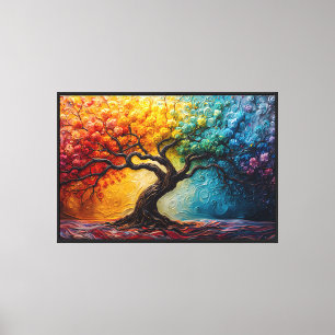Kleurrijke Regenboog Boom Canvas Wand Kunst Afdruk