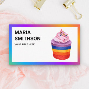 Kleurrijke Regenboog Cupcake Gebak Chef Bakkerij Visitekaartje