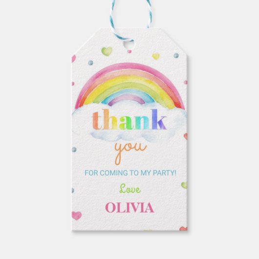 Kleurrijke Regenboog Dank u Label Verjaardagsfeest Cadeaulabel (Voorkant)