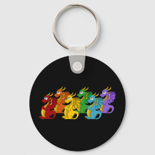 Kleurrijke regenboog draken cartoon sleutelhanger