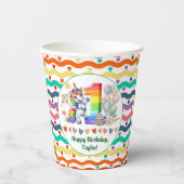 Kleurrijke regenboog en eenhoorn 1e verjaardagsfee papieren bekers (Voorkant)