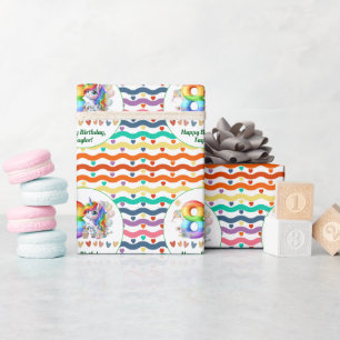 Kleurrijke regenboog en eenhoorn 8e verjaardagsfee cadeaupapier