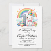 Kleurrijke regenboog en konijn 1e verjaardagsfeest kaart (Voorkant)