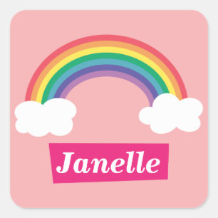 Kleurrijke Regenboog en wolken, voor Meisjes Vierkante Sticker