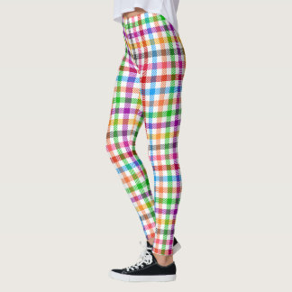 Kleurrijke regenboog geruite streep - Wit  Leggings
