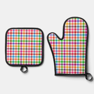 Kleurrijke Regenboog Gingham Schotse Ruit Ontwerp  Ovenwant & Pannenlap Set