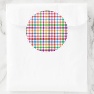 Kleurrijke Regenboog Gingham Schotse Ruit Ontwerp  Ronde Sticker