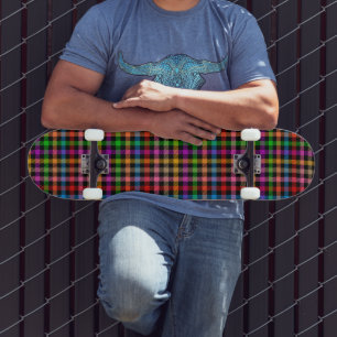 Kleurrijke Regenboog Gingham Schotse Ruit Ontwerp Skateboard