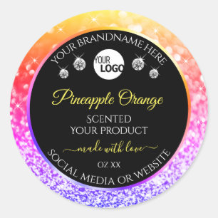 Kleurrijke regenboog Glitter Black Product Labels 