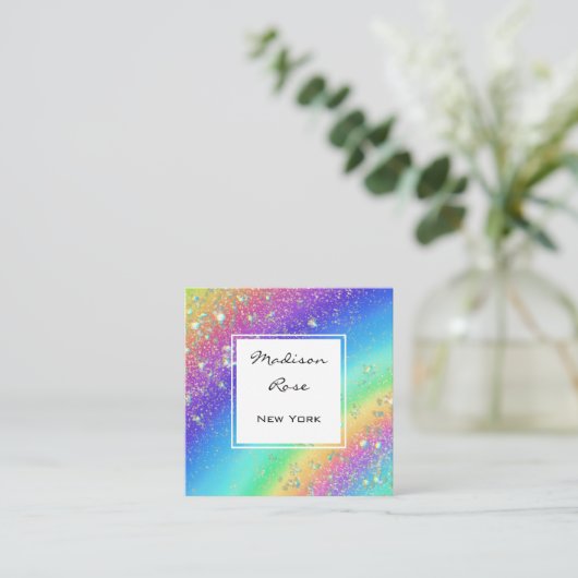 Kleurrijke Regenboog Goud Holografische Luxe Moder Vierkante Visitekaartje (Staand voorkant)