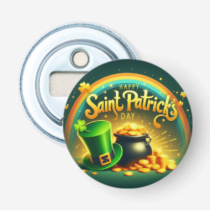 Kleurrijke regenboog goud Saint Patrick's Day Button Flesopener