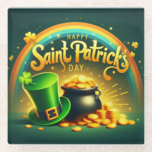 Kleurrijke regenboog goud Saint Patrick's Day Glazen Onderzetter