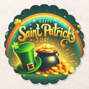 Kleurrijke regenboog goud Saint Patrick's Day Kartonnen Onderzetters
