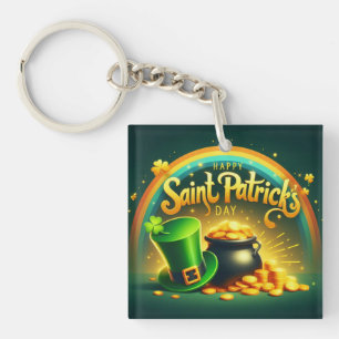 Kleurrijke regenboog goud Saint Patrick's Day Sleutelhanger