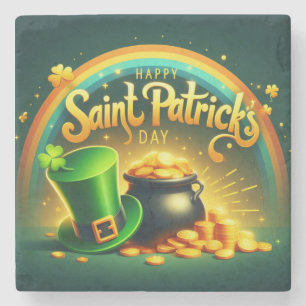 Kleurrijke regenboog goud Saint Patrick's Day Stenen Onderzetter