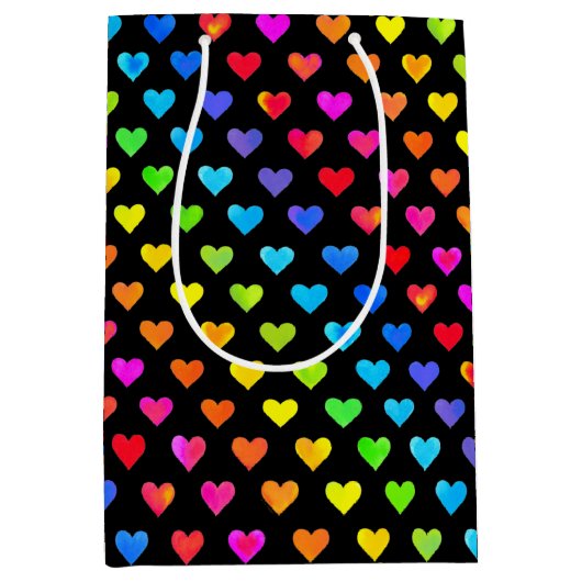 Kleurrijke regenboog harten band patroon medium cadeauzakje (Voorkant)