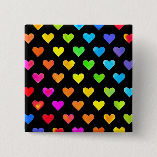 Kleurrijke regenboog harten band patroon vierkante button 5,1 cm (Voorkant)