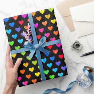 Kleurrijke Regenboog Harten Streep Patroon Cadeaupapier
